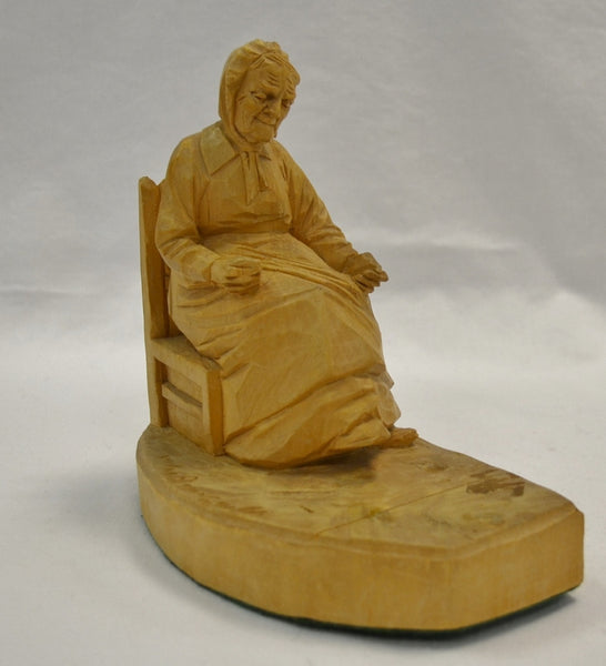 Old lady bookend wood carving by Andre Bougault