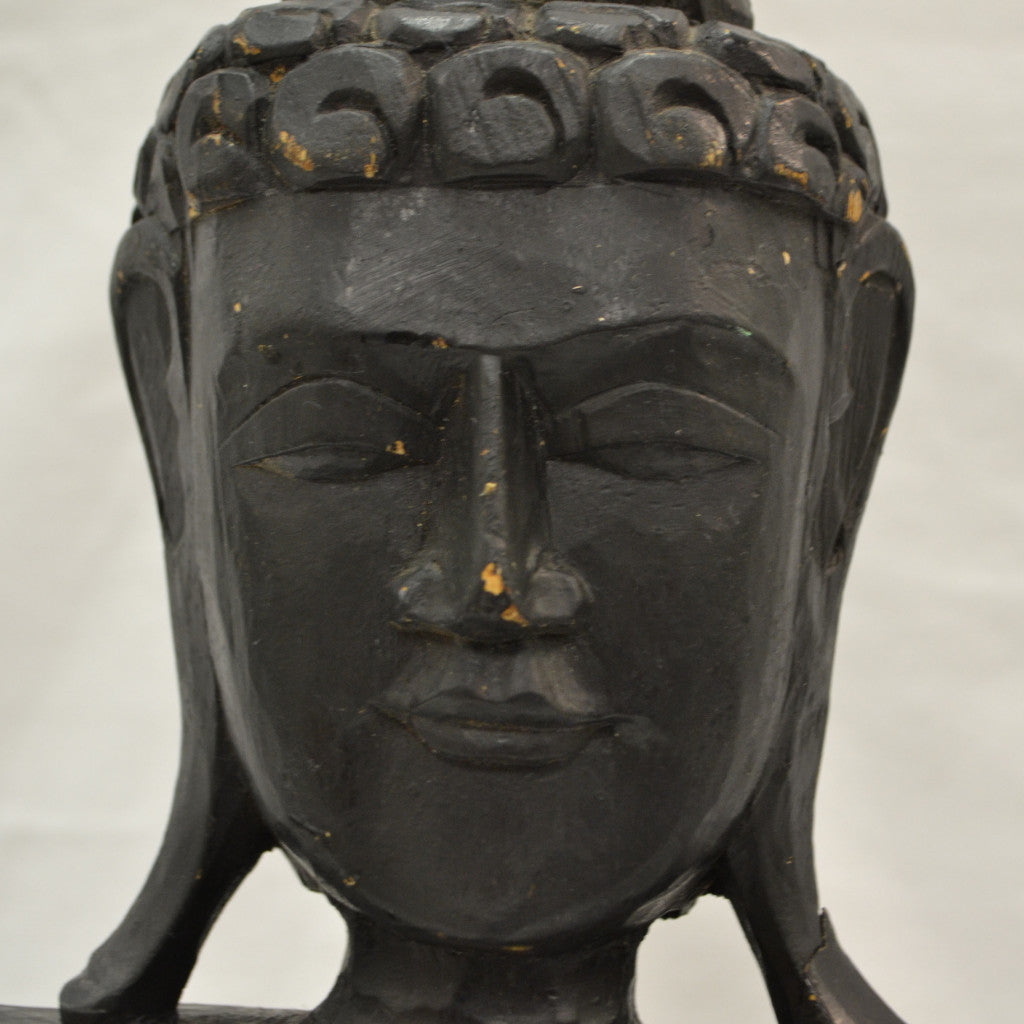 Hand Carved Black Buddha - face