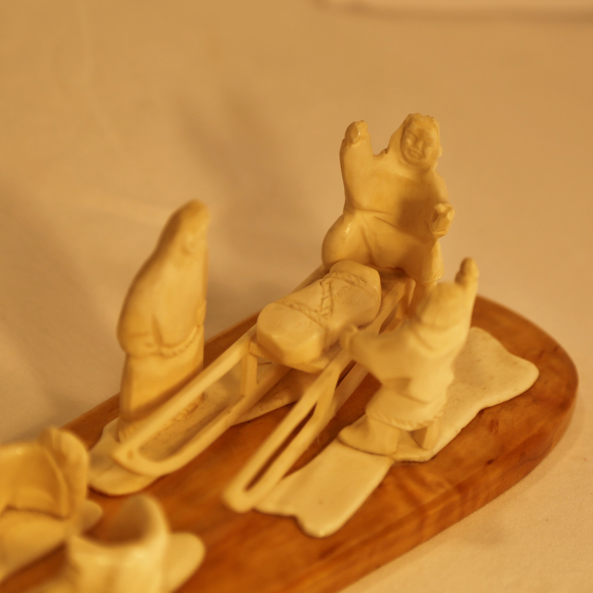 Russian Ivory Dog sled team carving