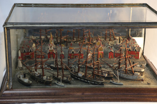 Tall ships in port diorama