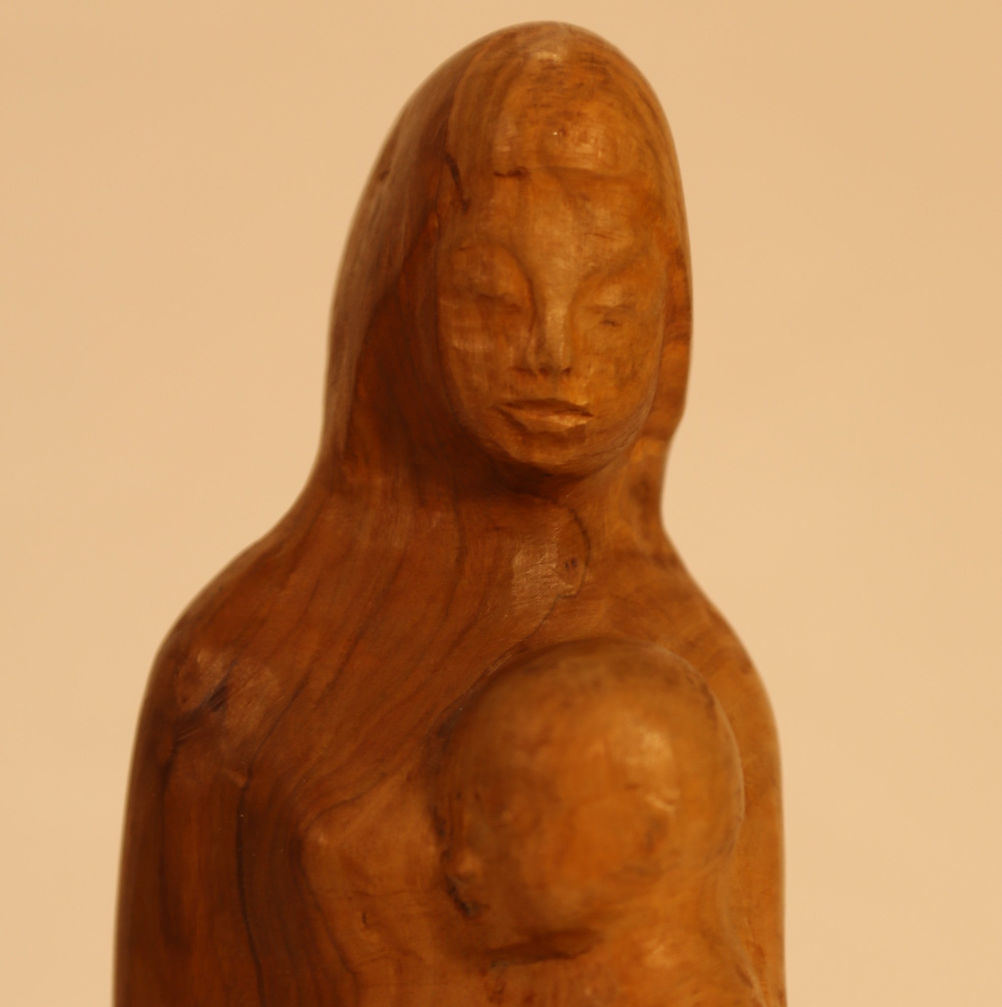 Mother with 2 children wood folk art carving 