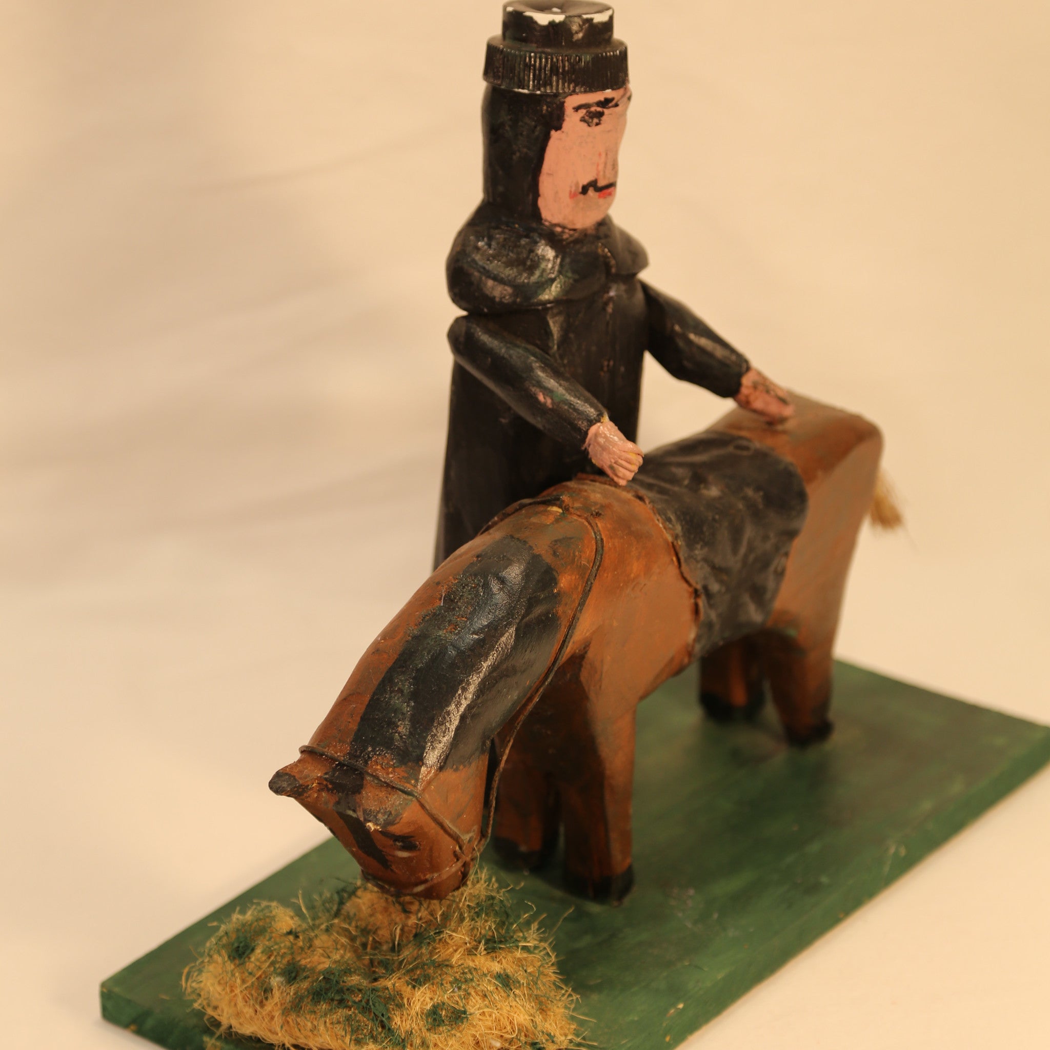 Horse and rider wood folk art by Emile Bluteau
