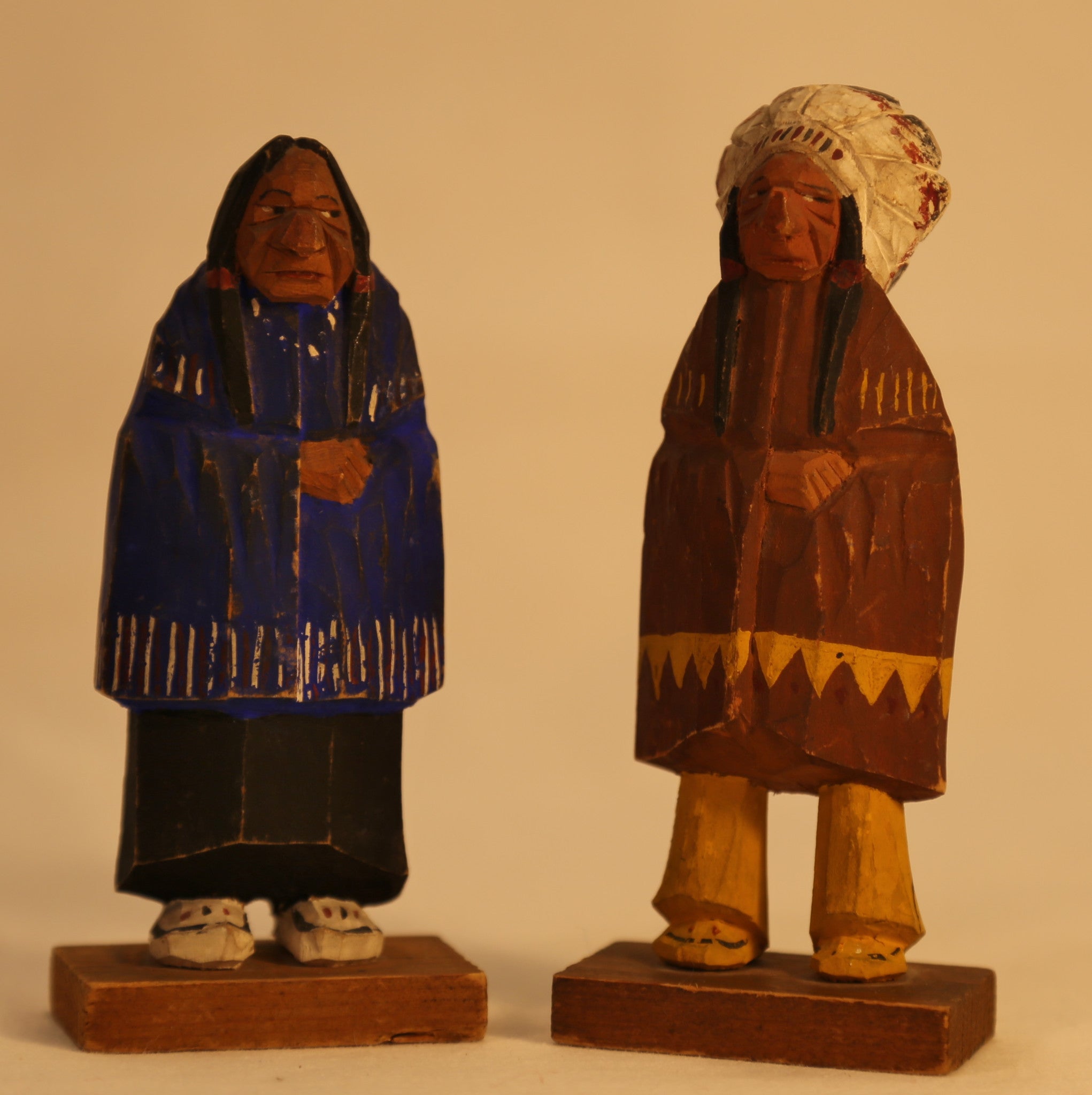 Native Chief and Wife Folk Art Carvings